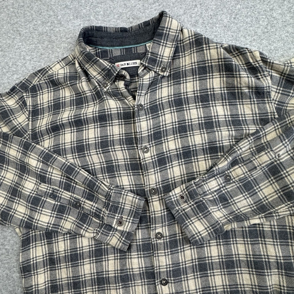 32 Bar Blues Plaid Flannel Shirt Mens Large 100% Cotton Casual Outdoor Grunge